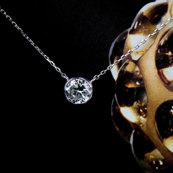 14k Gold Chain Necklace w/ Round Bezel CZ Diamond - Picture 4 of 7